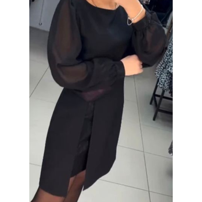 A formos suknelė su pūstomis rankovėmis ir skeltuku