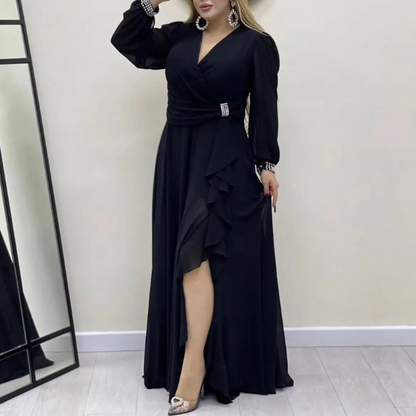 Išskirtinio dizaino elegantiška ilga blizgi suknelė