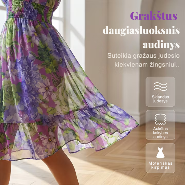 Moteriška vasariška suknelė su gėlių raštu