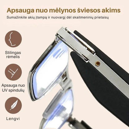 Sulankstomi skaitymo akiniai su mėlynos šviesos filtru ir dėklu